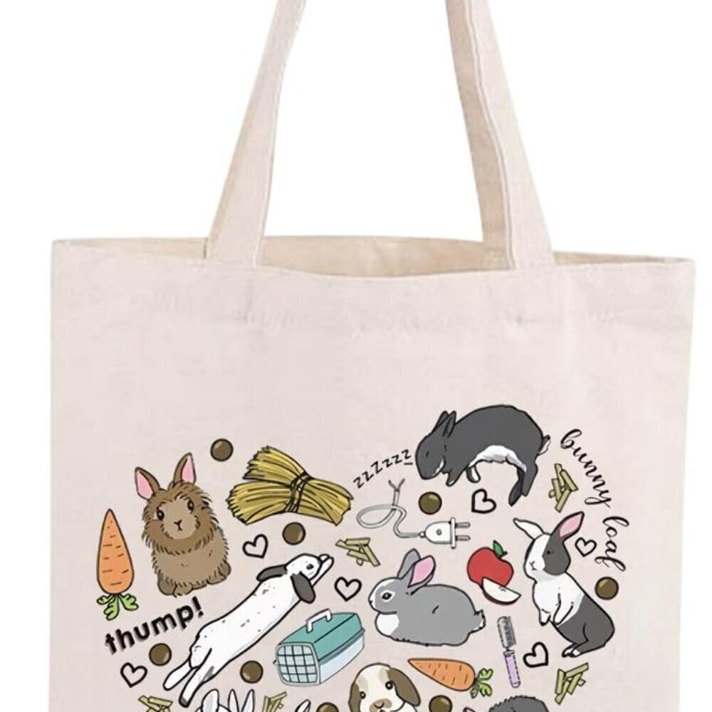 Bunny Canvas Tote Bag Eco-Friendly Reusable Paid-sized Gift for Women